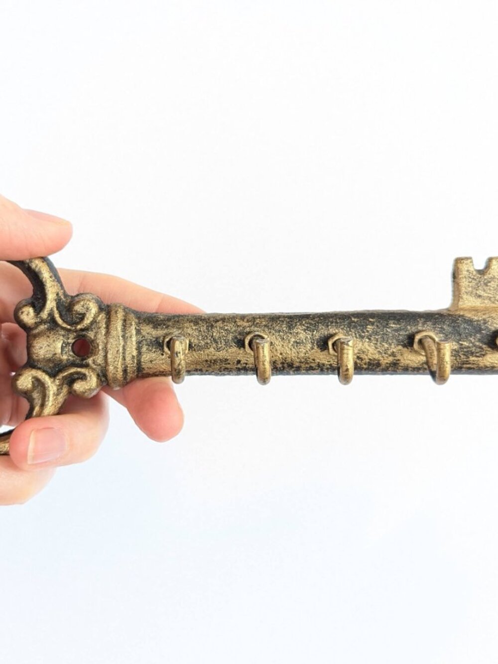 Vintage Key Hooks: Cast Iron Antique Brass Wall Hangers - Set of 2 - Picture 7 of 7